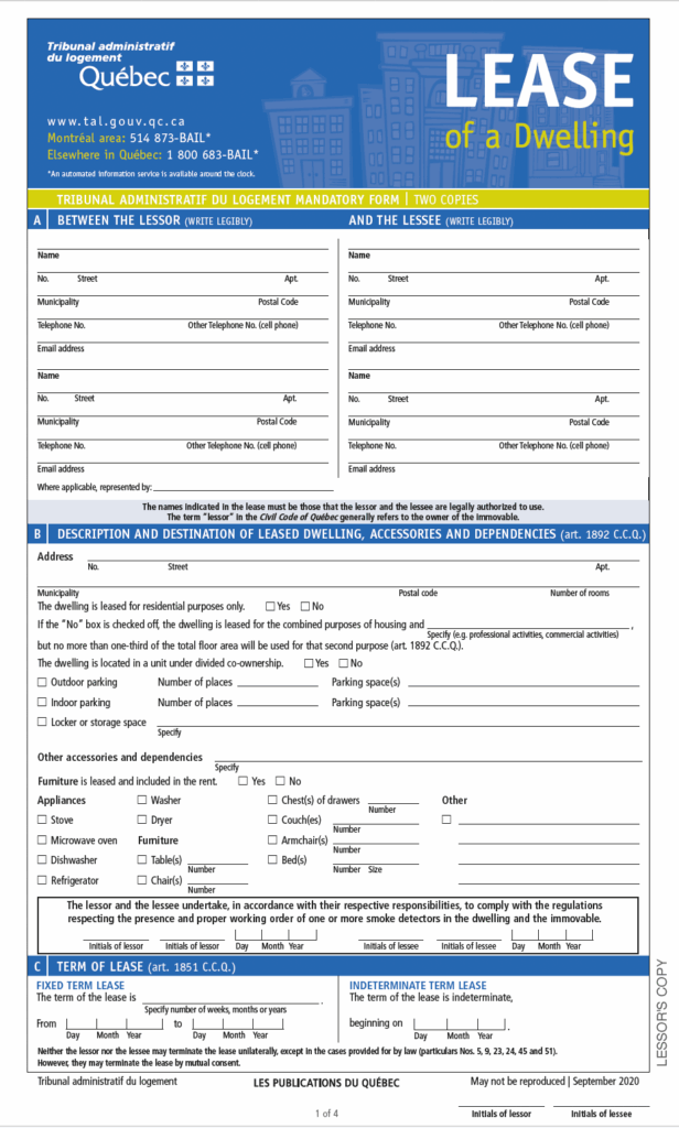 Quebec Lease of Dwelling