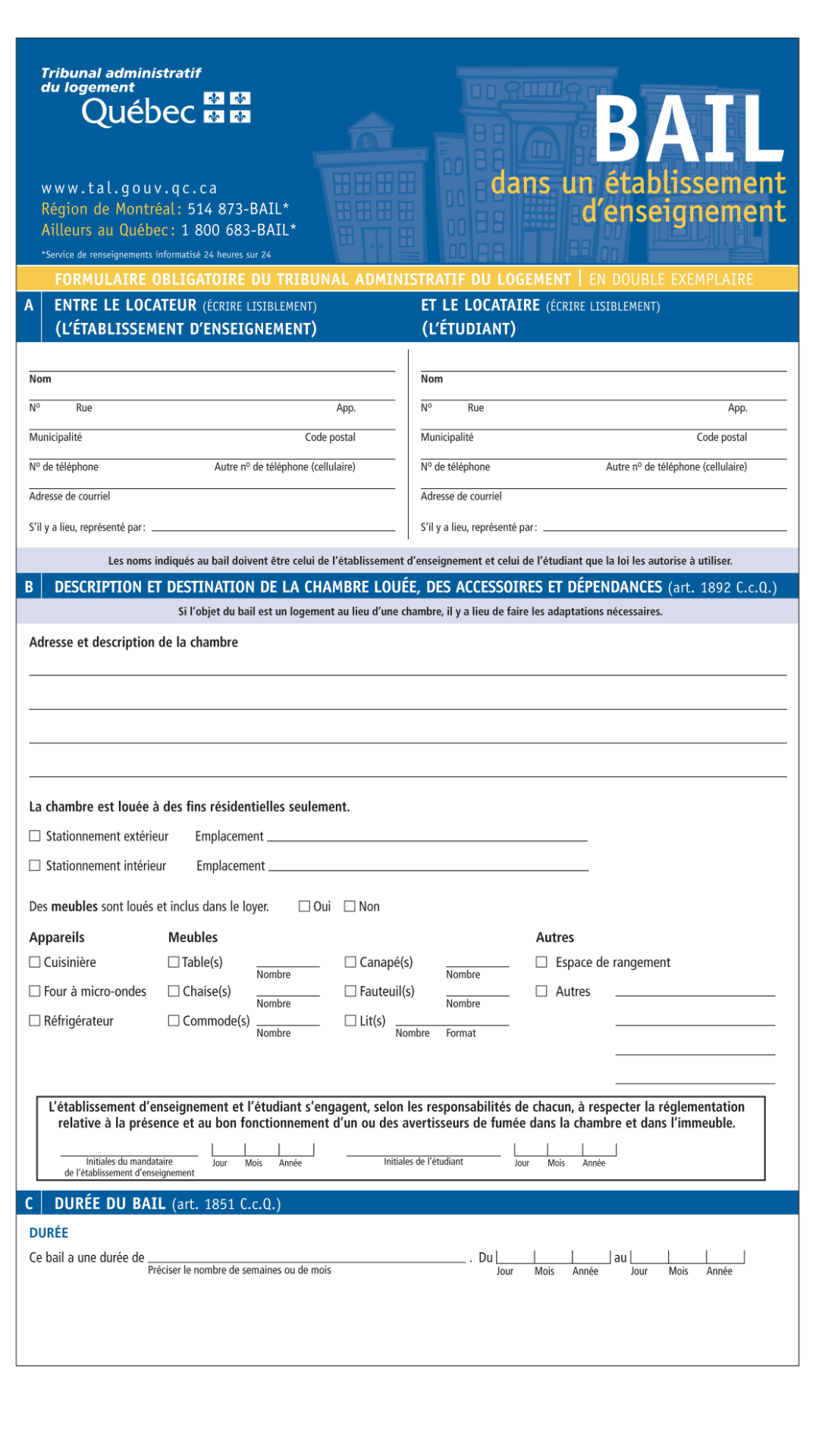 Bail dans un établissement d’enseignement