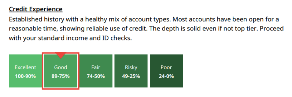 Credit experience section in Royal Invest's credit check report.