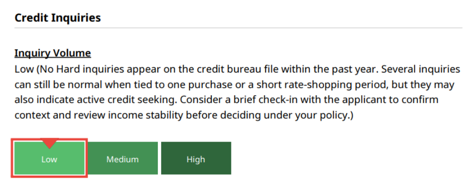 Credit inquiries section in Royal Invest's credit check report.